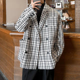 Korean Style Men Blazer Luxury Loose Fit Jackets Small Plaid High Quality Designer Suit Coat Male