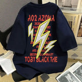 2025 Summer Latter Shirt Lazy Style Oversize Imitation Embroidered Racing Shirt Lightning English Printed Short-sleeved T-shirt