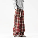 Autumn Thick Casual Pants Men Warm Fashion Retro Plaid Pants Men Streetwear Loose Wide Leg Pants Mens Vintage Trousers M-3XL