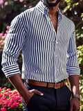 Streetwear Vintage Striped Shirt For Mens Long Sleeve Button-up Turn-down Collar Shirts Men Clothes Spring Casual Cardigan Tops