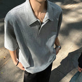 Summer New Trendy Men's Tees Short Sleeve Turn-down Collar Top Male Solid Color Zipper Design Pullover T-shirt 9W3153