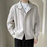 American New Twist Pattern Solid Cardigan Sweater Men's Autumn Winter Elegant Knitwear High-end Oversized Casual Sweater Jacket