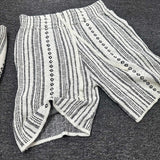 Vintage Knitted Shorts Male Striped Retro Pants Drawstring Half Pants Fabric Heavy Drooping Trendy  Capris Pants