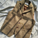 Autumn Winter Men's British Waistcoat Retro Herringbone Slim Tweed Suit Vest Heavy Button Jacket Men Aesthetic Sleeveless Coat
