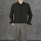 New Naples Business Men Shirts Light Luxury Textured Lapel Striped Long Sleeve Cardigan Leisure Premium Commuter Blouse S-4XL