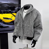 New Autumn Men Textured Hooded Sweatshirt Jacket Light Luxury Harajuku Zip-up Leisure Fashion Long Sleeve Hoodie Crop Coat M-2XL