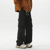 Summer Casual Pants Men Retro Pocket Cargo Pants Men Japanese Streetwear Hip-hop Loose Wide Leg Pants Mens Vintage Trousers