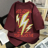 2025 Summer Latter Shirt Lazy Style Oversize Imitation Embroidered Racing Shirt Lightning English Printed Short-sleeved T-shirt