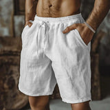 Summer Breathable Lightweight Shorts for Men Elastic Waist Solid Color Cotton Linen Beach Style Short Pants Dailywear