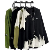 Retro Tassel Irregular Men's Sweater Loose American Lazy Style Knitted Shirt Color Block Design Casual Crew Neck Top