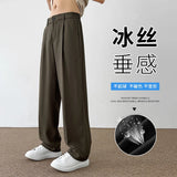 Beige Suit Pants Men Fashion Society Mens Dress Pants Korean Casual Loose Wide Leg Pants Mens Office Formal Trousers S-3XL