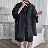 Summer Stripe Short Sleeved Shirt Men Society Mens Black Dress Shirt Casual White Shirt Mens Office Formal Shirts Large Size 5XL