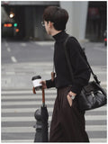 New Korean Fashion Men Sweater Light Luxury Trendy Turtleneck Knit Solid Color Pullover Leisure Retro Long Sleeve Basic Knitwear