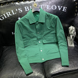 Men Jackets Pure Color Cropped Japanese Style Pockets Simple All-match Workout Advanced Lapel Harajuku Single Breasted Vitality