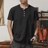 Summer Fashion T-shirt Men's Casual Solid Color Button Henry Shirt European And American Style Trend Men's Clothing Hot Sale
