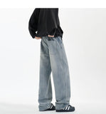 New Men's Jeans Washed Jeans Pants Unisex Drawstring Denim Pants Male Streetwear Korean Straight cylinder loose Cowboy Trousers
