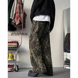 Trendy Leopard Print Jeans Man pants fasnion unisex American High Street Trousers Harajuku Style Baggy High Waist Casual Pants