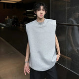 New Trendy Men's Vests Round Neck Letter Design Contrats Color Metak Sleeveless Shoulder Padded Male Tank Tops Chic