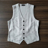 Simple Vintage Vest Summer Retro Men's Button Waistcoat Vest Grey Stylish Slim Casual Cotton Linen High-end Sleeveless Blazer
