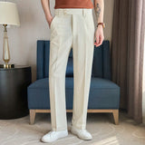 Spring Summer Men's Straight Suit Pants Seersucker Loose Long Toursers Quality Daily Work Casual Bottoms Wear for Man