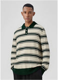 New American Trendy Men Polo Neck Sweater Light Luxury Striped Knit Long Sleeve Pullover Tops High Quality Loose Knitwear M-3XL