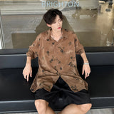 Summer Floral Printing Short Sleeve Shirts Men Fashion Casual Loose Shirt Korean Street Style Ice Silk Cool Blouse Mens Shirt