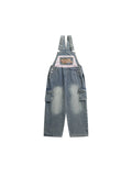 American Retro Patch Embroidered Old Washing Denim Overalls Korean Fashion Men Women Vintage Jumpsuits Aesthetic Functional