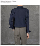 New Naples Business Men Shirts Light Luxury Textured Lapel Striped Long Sleeve Cardigan Leisure Premium Commuter Blouse S-4XL