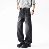 New Trendy Male Denim Pants Summer Fashion Tide Wahsed Straight Denim Pants Casual Lightning Pattern Design Trousers