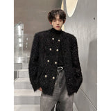 Men's Double-breasted Woolen jacket Cardigan Autumn Winter Trend Collarless Jacket Fashion Korean Style Chic Elgance Coat