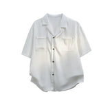 Summer Short Sleeved Shirt Men Oversized Society Mens Black Dress Shirt Korean Loose Casual Shirt Mens Pocket White Shirts