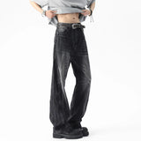 New Trendy Male Denim Pants Summer Fashion Tide Wahsed Straight Denim Pants Casual Lightning Pattern Design Trousers