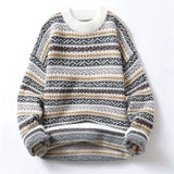 Round neck sweater for men and women autumn and winter new trend loose and high-end sense knitted sweater couple striped casual