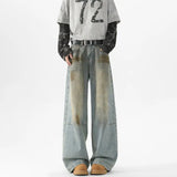 Men Baggy Wide Leg Jeans Washed High Street Fashion  Trendy Casual Streetwear Oversized Fit Light Blue Vintage Wash Trousers