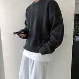 Winter Round Collar Mohair Solid Color Sweater Loose Korean Style Vintage Kintted Sweater Pullover Men Clothing