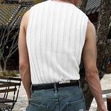 Men Tank Tops Solid Color Knitted O-neck Sleeveless Streetwear Male Vests Summer Fashion Casual Men Clothing S-5XL