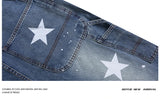 American Retro Star Splashing Print Denim Overalls Korean Style Fashion High-end Solid Color Jumpsuits Aesthetic All-match Chic