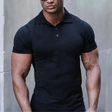 New Summer Fashion Mens Polo Shirt Stretch Cotton Gym Clothing Sports Polos Male Spring Casual Short Sleeve Breathable T Shirt