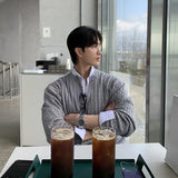 New Korean Fashion Men Cardigan Light Luxury Knitted O Neck Long Sleeve Sweater Coats  Autumn Leisure Premium Jacquard Knitwear