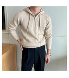 New British Leisure Men's Hooded Sweater Trendy Zip-up Preppy Style Slim-fit Long Sleeve Hoodies Casual Vintage Warmth Knitwear