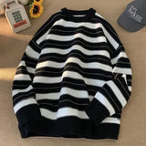 American autumn and winter high street men and women trendy lazy style round neck knitted sweater couple loose casual sweater