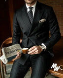 Black Stripe Men Suits Double Breasted Blazer Latest Coat Pant Designs Slim Fit 2 Piece Tuxedos Custom Made Groom Prom