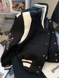 American Fashion High-end Baseball Uniform Embroidered Letters Black White Color-blocking Niche Fat Girl Cardigan Top Coat Chic