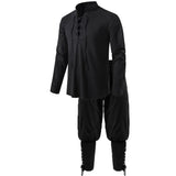 Medieval Pirate Drawstring Shirt Pants Men's Halloween Cosplay Dress Up Costume Vacation Cotton Linen Breathable