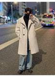 New 2025 Autumn Winter Men Imitation Wool Overcoat Stand Collar Mid Long Single Breasted Windproof Warm Coat Fashion Outerwear