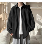 White Long Sleeved Shirt Men Fashion Black Casual Shirt Men Streetwear Korean Loose Pleated Shirt Mens Ice Silk Shirts M-3XL