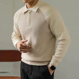 New American Chic Men Polo Sweater Luxury Trendy Business Zip-up Knit Solid Color Pullover Leisure Slim-fit Long Sleeve Knitwear