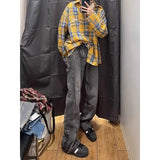 New American Men and Women Trendy Personalized Straight Tube Washed Jeans Couple Spring and Autumn Retro Casual Pants y2k