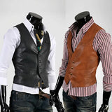 Spring Autumn Motorcycle Sleeveless Vest Jacket Korean Slim-fitting Casual Spring Mens Vest Suit Pu Leather Waistcoat