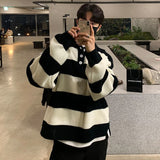 New Fashion Striped Men Polo Sweater Light Luxury Korean Popular Knitwear Premium Quality Long Sleeve Pullover Trendy Streetwear